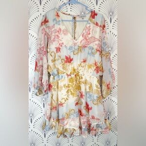 White Birch Floral Print Womens Romper size large